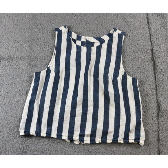 Pact Organic Womens Top Large Blue White Stripe Mariner The Canopy Button-Back - Picture 1 of 6
